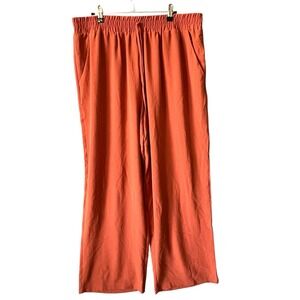Womens Wide Leg Pull On Pants Boho Paper Bag Waist Rust Orange Size 1X